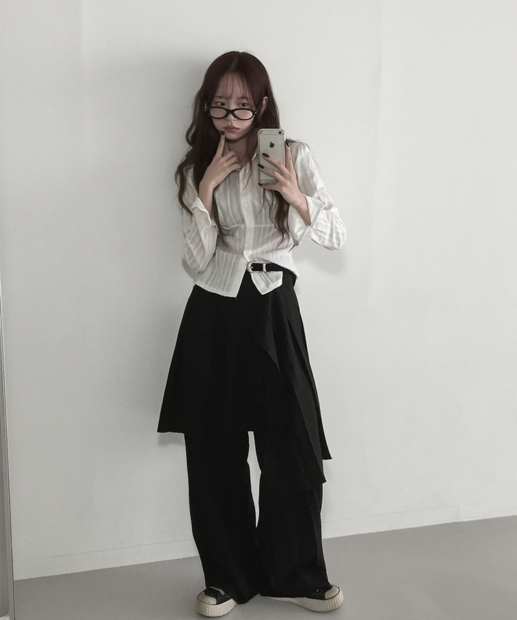 ラップアンバランスプリーツスカート BLACK