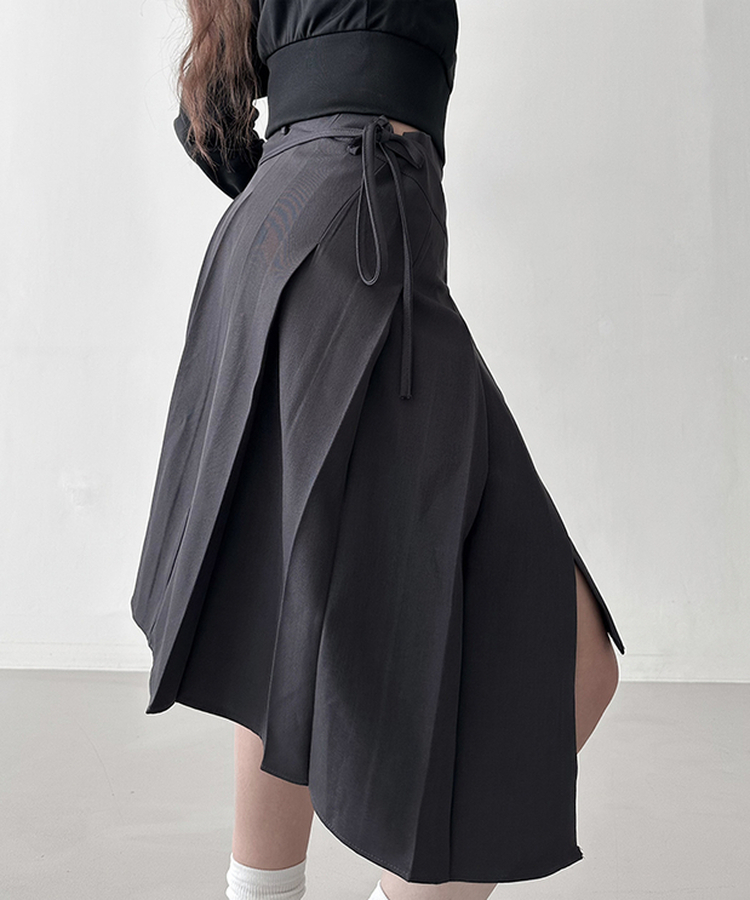 ラップアンバランスプリーツスカート GREY