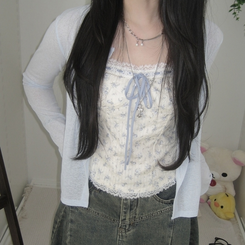 【SET】フラワーリボンキャミソール＋カーディガン SKY BLUE