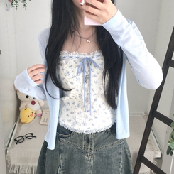 【SET】フラワーリボンキャミソール＋カーディガン SKY BLUE