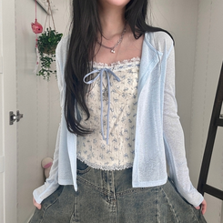 【SET】フラワーリボンキャミソール＋カーディガン SKY BLUE