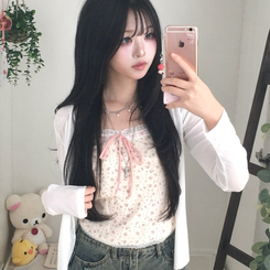 【SET】フラワーリボンキャミソール＋カーディガン WHITE