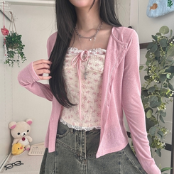 【SET】フラワーリボンキャミソール＋カーディガン PINK