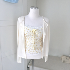 【SET】フラワーリボンキャミソール＋カーディガン