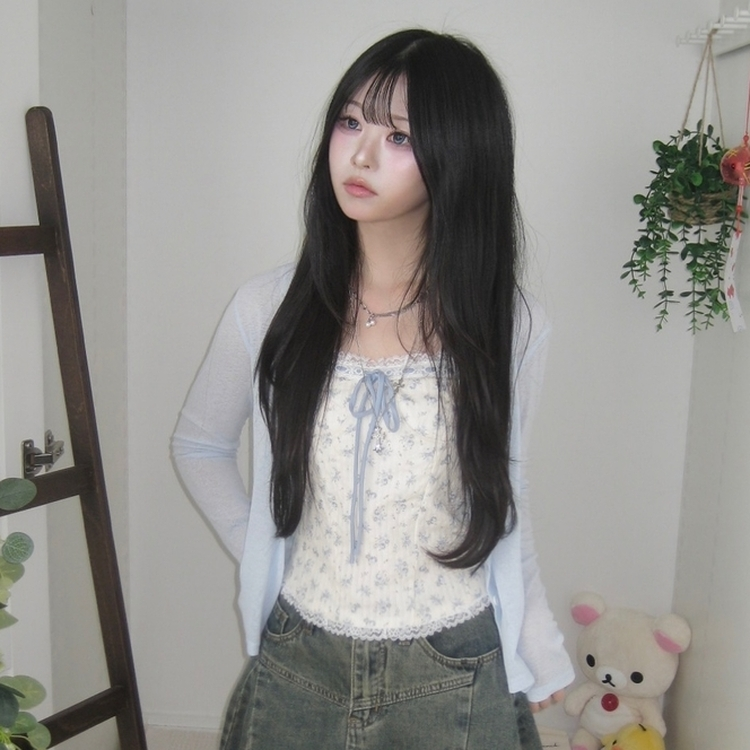 【SET】フラワーリボンキャミソール＋カーディガン SKY BLUE