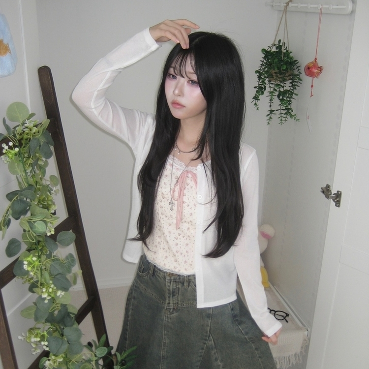 【SET】フラワーリボンキャミソール＋カーディガン WHITE