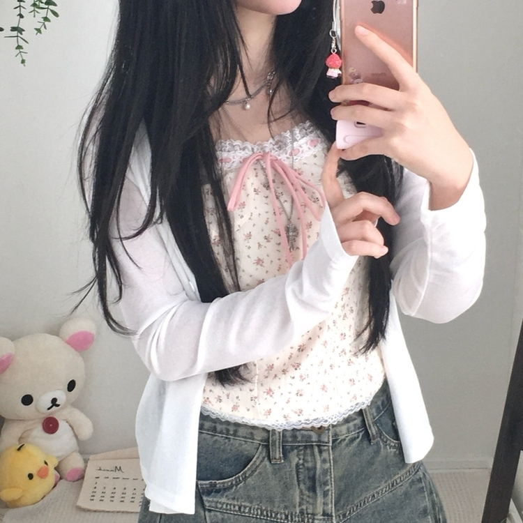 【SET】フラワーリボンキャミソール＋カーディガン WHITE