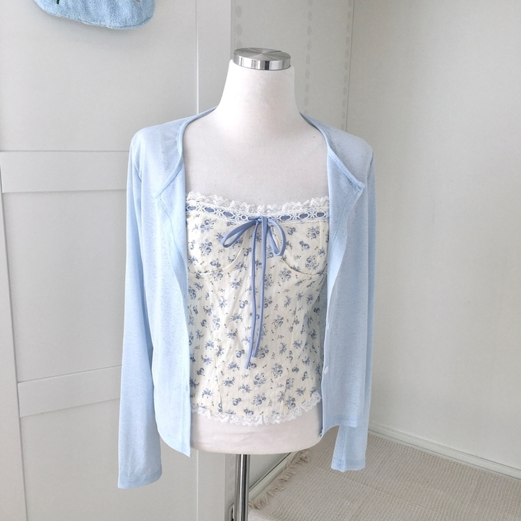 【SET】フラワーリボンキャミソール＋カーディガン