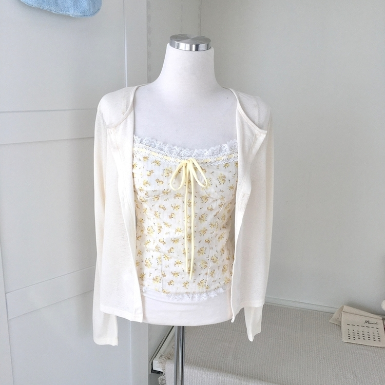 【SET】フラワーリボンキャミソール＋カーディガン