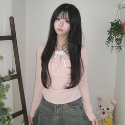 スリムリボン長袖Tシャツ(6color) PINK