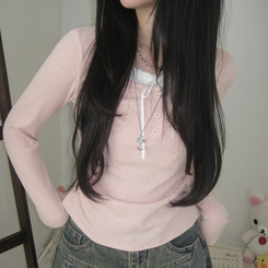 スリムリボン長袖Tシャツ(6color) PINK