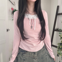 スリムリボン長袖Tシャツ(6color) PINK