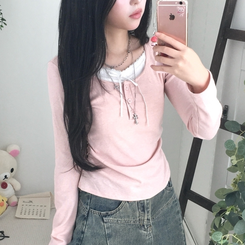 スリムリボン長袖Tシャツ(6color) PINK