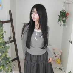 スリムリボン長袖Tシャツ(6color) GREY