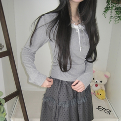 スリムリボン長袖Tシャツ(6color) GREY