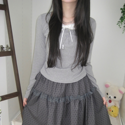 スリムリボン長袖Tシャツ(6color) GREY