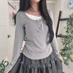 スリムリボン長袖Tシャツ(6color) GREY