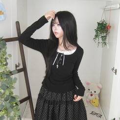 スリムリボン長袖Tシャツ(6color) BLACK