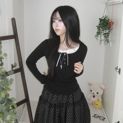 スリムリボン長袖Tシャツ(6color) BLACK