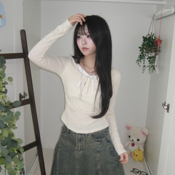 スリムリボン長袖Tシャツ(6color) BEIGE