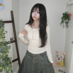 スリムリボン長袖Tシャツ(6color) BEIGE