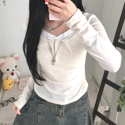 スリムリボン長袖Tシャツ(6color) BEIGE