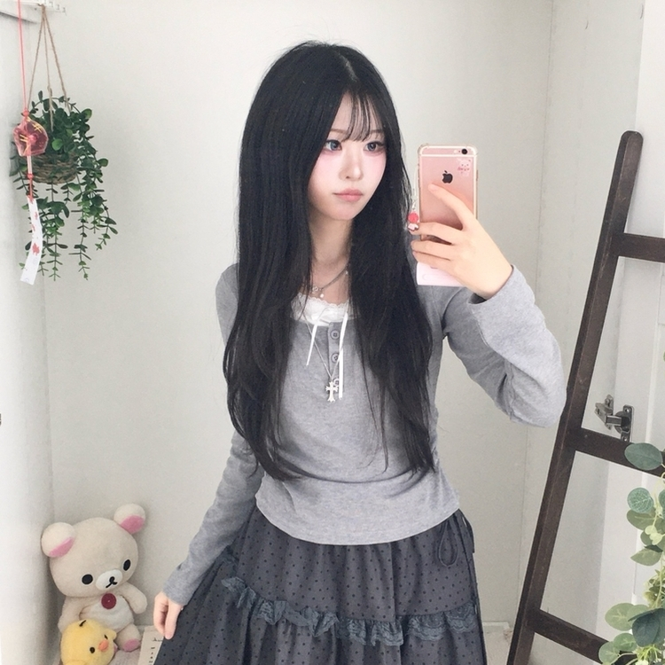 スリムリボン長袖Tシャツ(6color) GREY