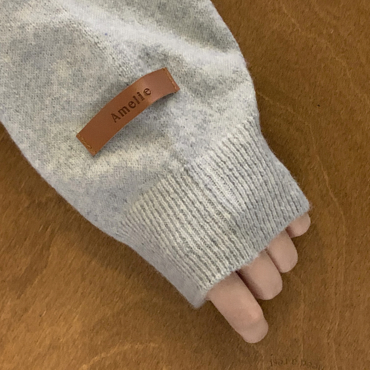 여리여리 울 아방핏 헨리넥 레더 손목패치 오버핏 벌룬 봄니트 회소라