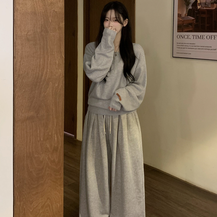 여리여리 울 아방핏 헨리넥 레더 손목패치 오버핏 벌룬 봄니트 회소라