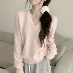 Vネック長袖Tシャツ(5color) PINK