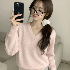 Vネック長袖Tシャツ(5color) PINK