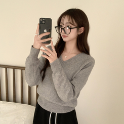 Vネック長袖Tシャツ(5color) GREY