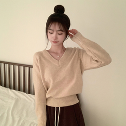 Vネック長袖Tシャツ(5color) BEIGE