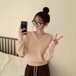 Vネック長袖Tシャツ(5color) BEIGE