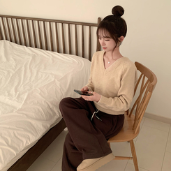 Vネック長袖Tシャツ(5color) BEIGE