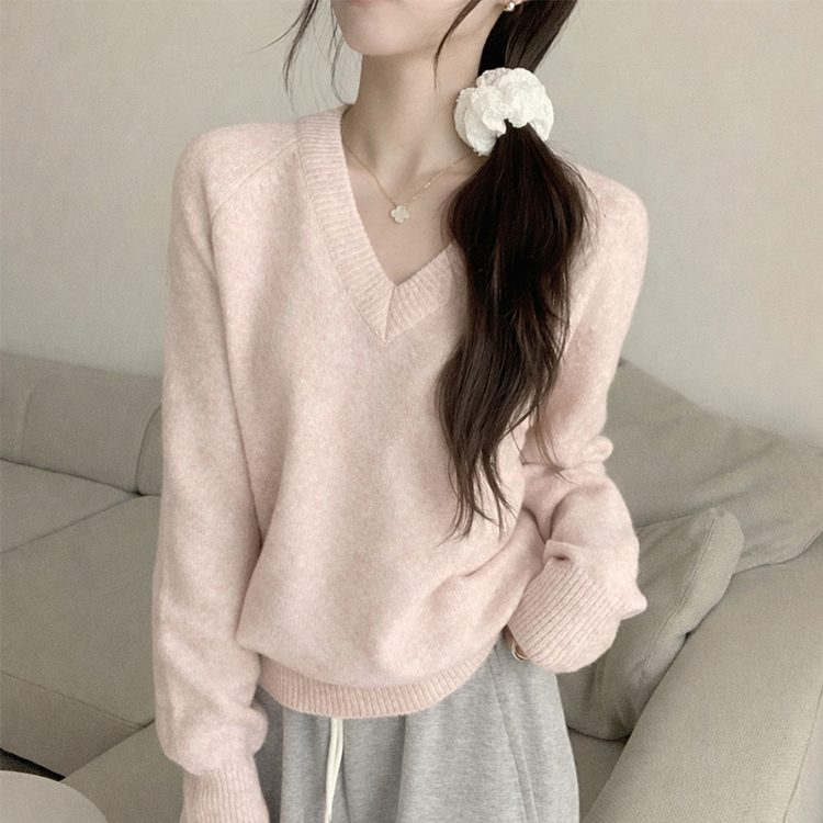 Vネック長袖Tシャツ(5color) PINK