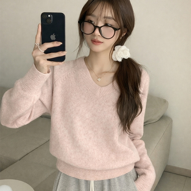 Vネック長袖Tシャツ(5color) PINK