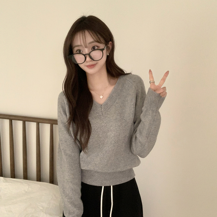 Vネック長袖Tシャツ(5color) GREY