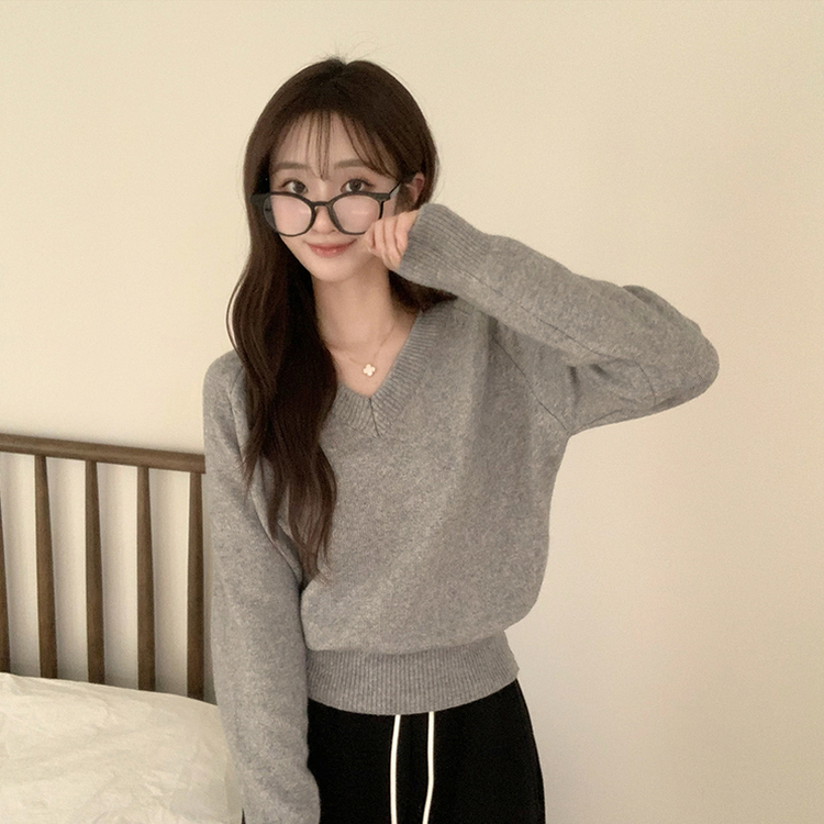 Vネック長袖Tシャツ(5color) GREY