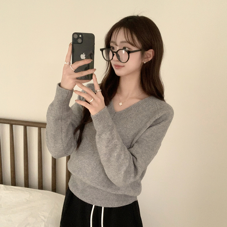 Vネック長袖Tシャツ(5color) GREY