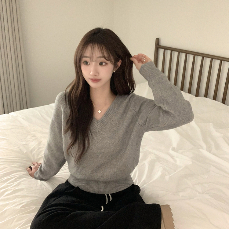 Vネック長袖Tシャツ(5color) GREY