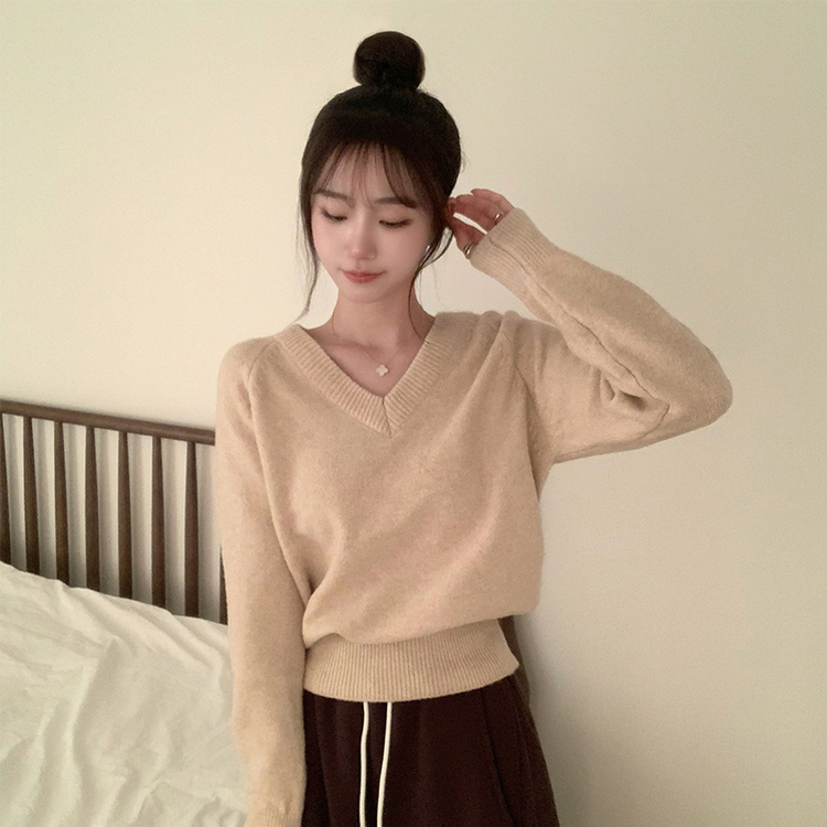 Vネック長袖Tシャツ(5color) BEIGE