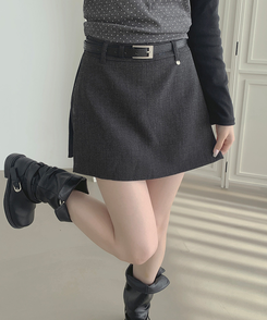 【ベルト付き】【ベルト付き】サイドスリットスカートパンツ GREY