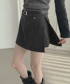 【ベルト付き】【ベルト付き】サイドスリットスカートパンツ GREY