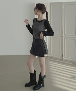 【ベルト付き】【ベルト付き】サイドスリットスカートパンツ GREY