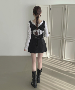 【ベルト付き】【ベルト付き】サイドスリットスカートパンツ BLACK