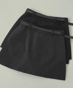 【ベルト付き】【ベルト付き】サイドスリットスカートパンツ