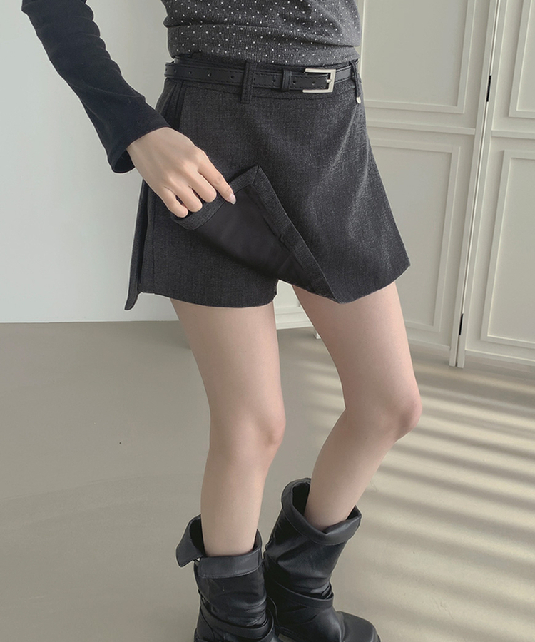 【ベルト付き】【ベルト付き】サイドスリットスカートパンツ GREY