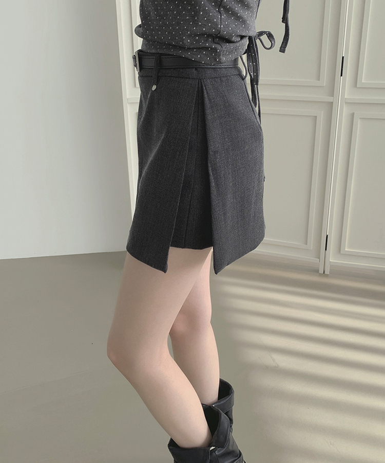 【ベルト付き】【ベルト付き】サイドスリットスカートパンツ GREY