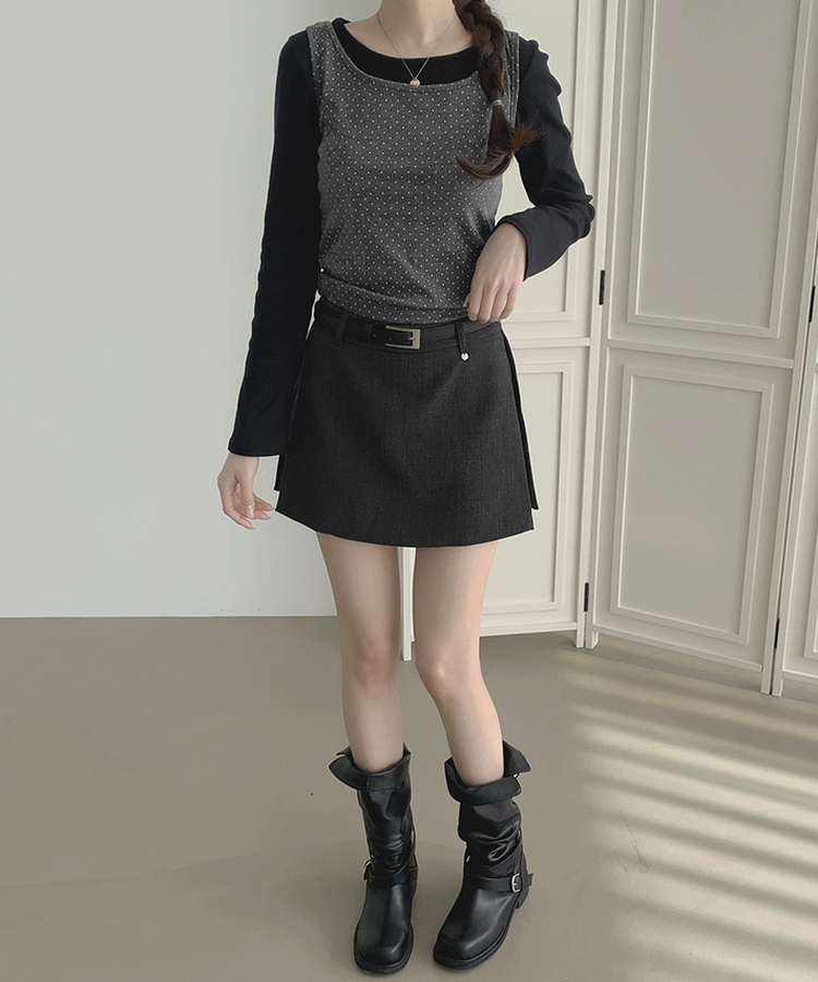 【ベルト付き】【ベルト付き】サイドスリットスカートパンツ GREY